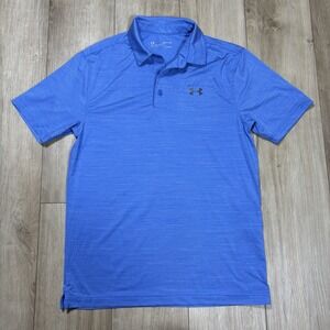 Under Armour Mens HeatGear Loose Fit Polo Heather Blue Size Small S Short Sleeve